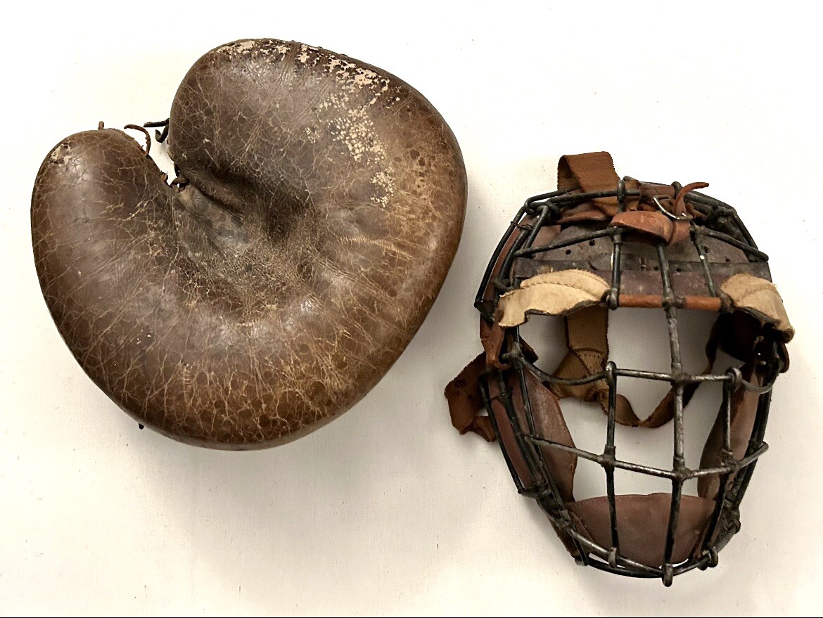 Vintage 1900’s Baseball Lot Spalding Glove Mitt and Catchers Mask Display