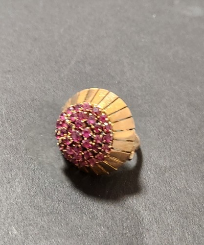 Mid Century/Vintage 14k Rose Gold Statement Ring Set With 35 Rubies - Picture 9 of 19