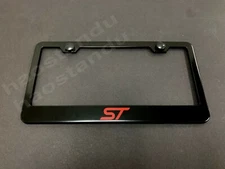 1x "ST" BLACK Stainless License Plate Frame RUST FREE + Screw Caps (RED)