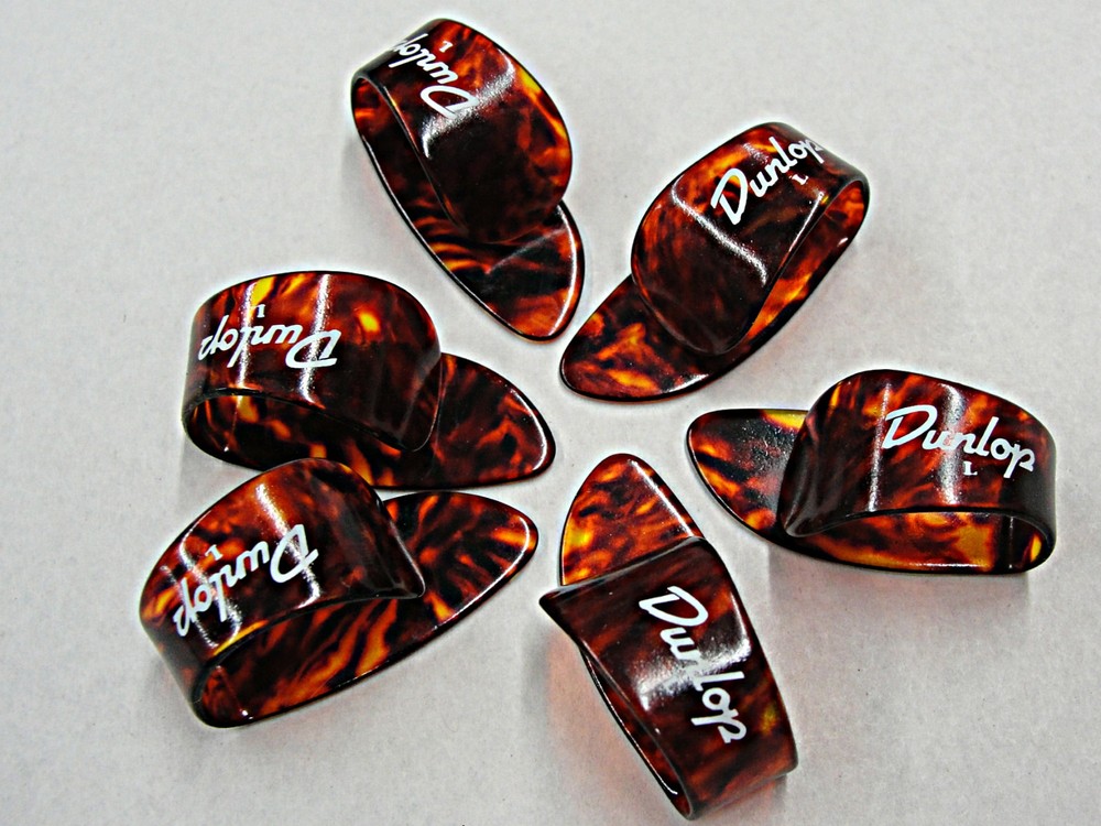 DUNLOP 9023R TORTIOSE SHELL CELLULOID THUMB PICKS 6 PICKS Large