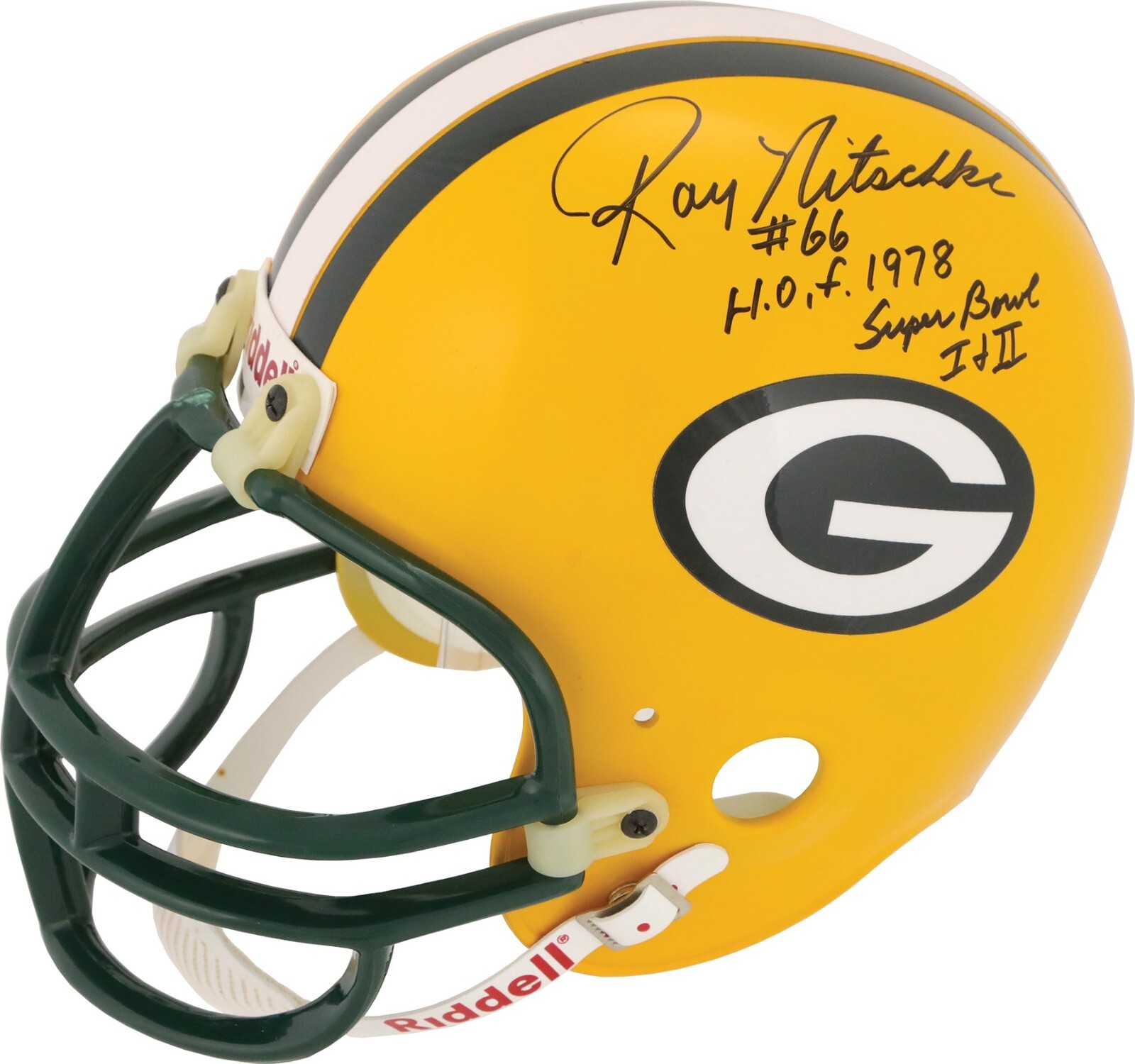 Ray Nitschke "H.O.F. 1978 Super Bowl I & II" Autographed Signed Green Bay Packers Helmet PSA Ray Nitschke "H.O.F. 1978 Super Bowl I & II" Autographed Signed Green Bay Packers Helmet PSA