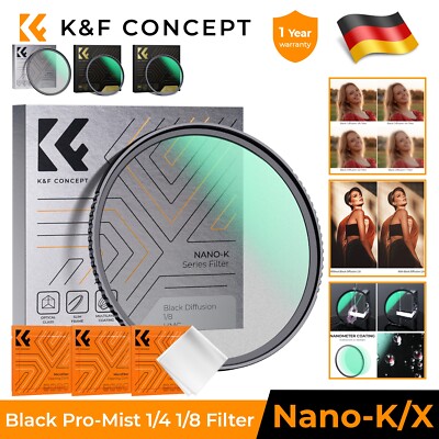 K&F CONCEPT 37-82mm Black Mist Soft Filter1/8 1/4 1/2 Schwarzer Diffusionsfilter
