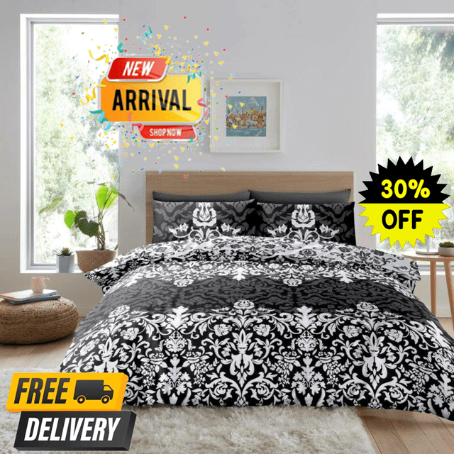 Printed Duvet Cover Set & Pillowcase Reversible Fitted Sheet Single Double King Printed Duvet Cover Set & Pillowcase Reversible Fitted Sheet Single Double King