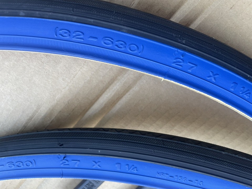 27 x 1 1/4 Bicycle Black/ Blue Wall Tires + Tubes Bike Touring Road ...