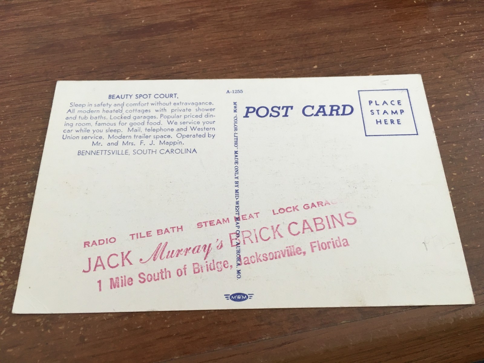 Unused Linen CABIN AT BEAUTY SPOT COURT MOTEL SC GAS