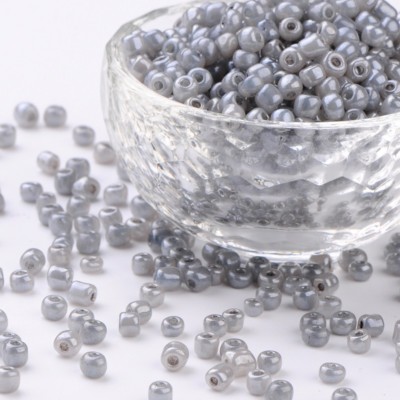 35g Set (ca.500 Stück) Rocaille Perlen Glas Grau Silber Perle 4mm 6/0