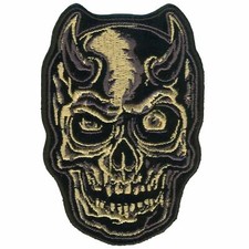 DEVIL HORN SKULL GREY Iron-On Heat Sealed Backing Sew-On Patch - 6" x 9"