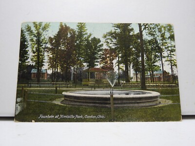 Postcard Fountain @Nimisilla Park Canton Ohio Posted 1908 Pavillion Tree    D659