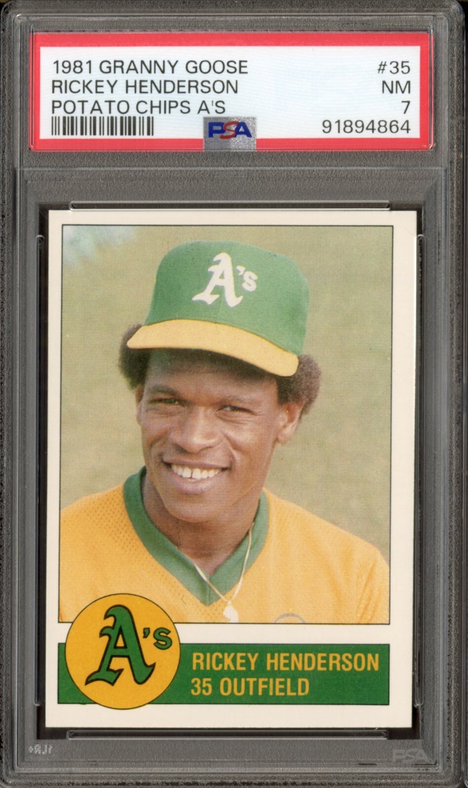 1981 Granny Goose Rickey Henderson Potato Chip A's Athletics #35 PSA 7 NM HOF