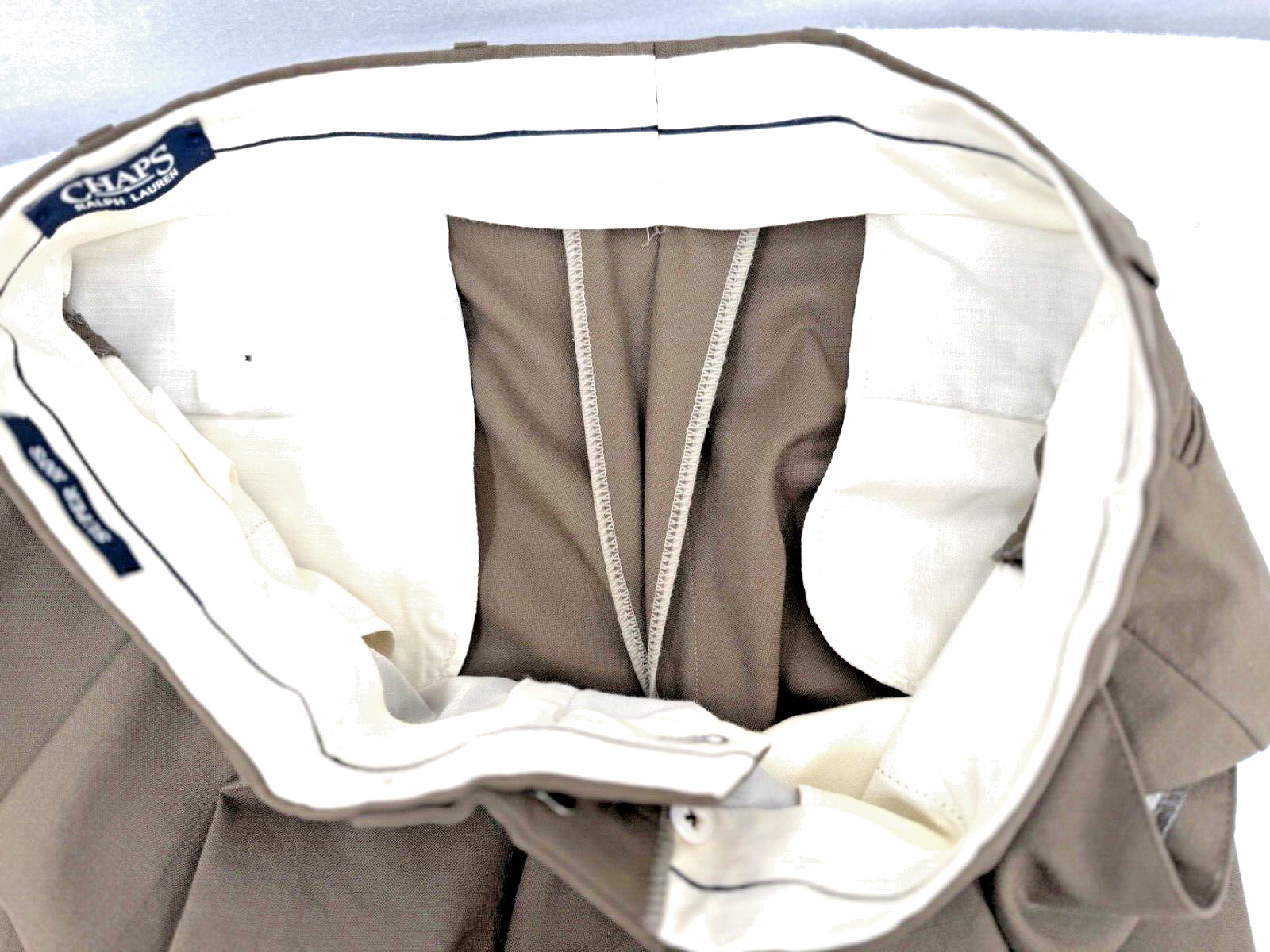 Chaps Ralph Lauren 100% Dress Pants Mens 36 x 29 Lt Brown Pleated Cuffed Pre-Own