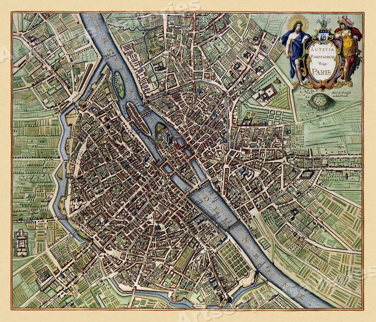 1657 Paris France Interesting Vintage Map - 24x28 | eBay