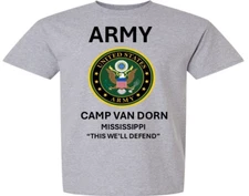 CAMP VAN DORN * MISSISSIPPI *SHIRT W/EMBLEM*ARMY OFFICIALLY LICENSED