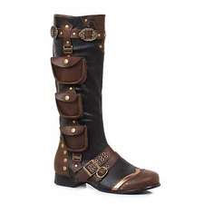 Black Brown Gold Steampunk Pirate Captain Ren Fair Nobleman Costume Mens Boots