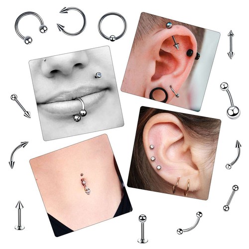 Kit Attrezzi Piercing Corpo Professionale 84 Pezzi Orecchio Naso Ombelico Capezzolo Aghi Set US - Foto 9 di 10