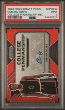 PSA 9 - OMAHA BILIEW Auto #/199 - 2023 Prizm DP College Penmanship Autograph RED