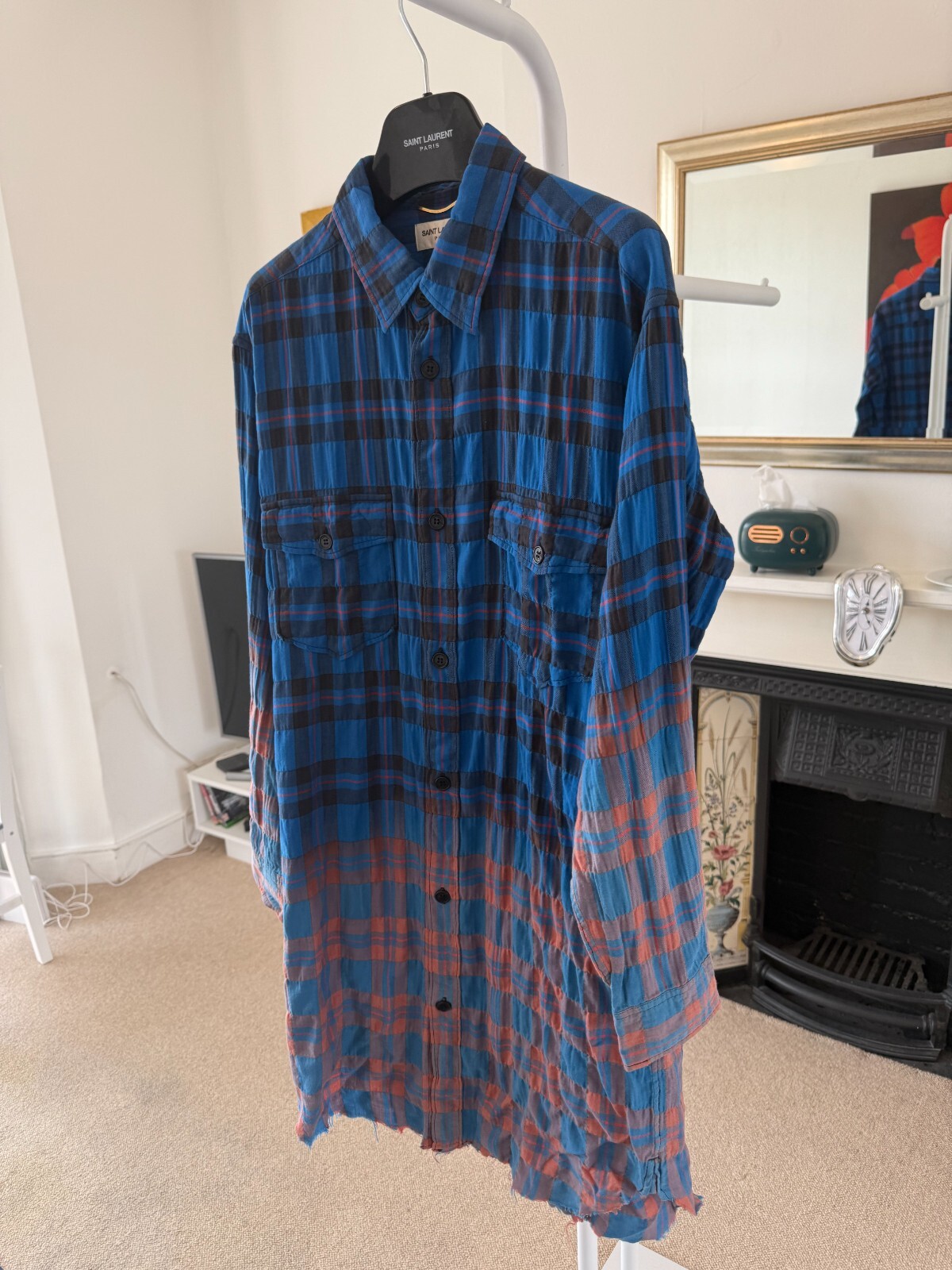 Camicia SS15 Saint Laurent con orlo grezzo sbiancato sfumato