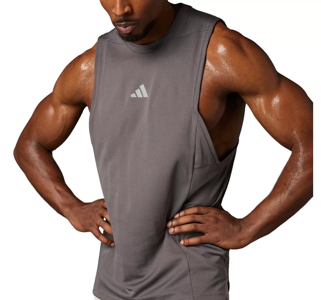 Adidas 2XL Mens Tank Top Grey Training Workout HEAT.RDY Cooling Shirt IS3712 NWT thumbnail 16