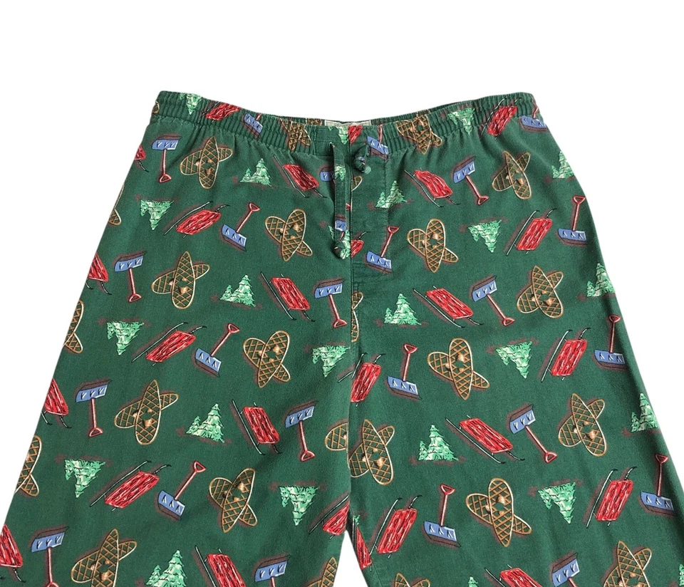 Vintage GAP Pajama Pants Mens Small Green All Over Print Sled Ski Y2K 90s Preppy - Image 2 of 4