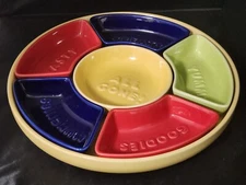 Snack Time 7 pc Chip Dip Set Divided Serving Dishes Tray Raised Letters 12"