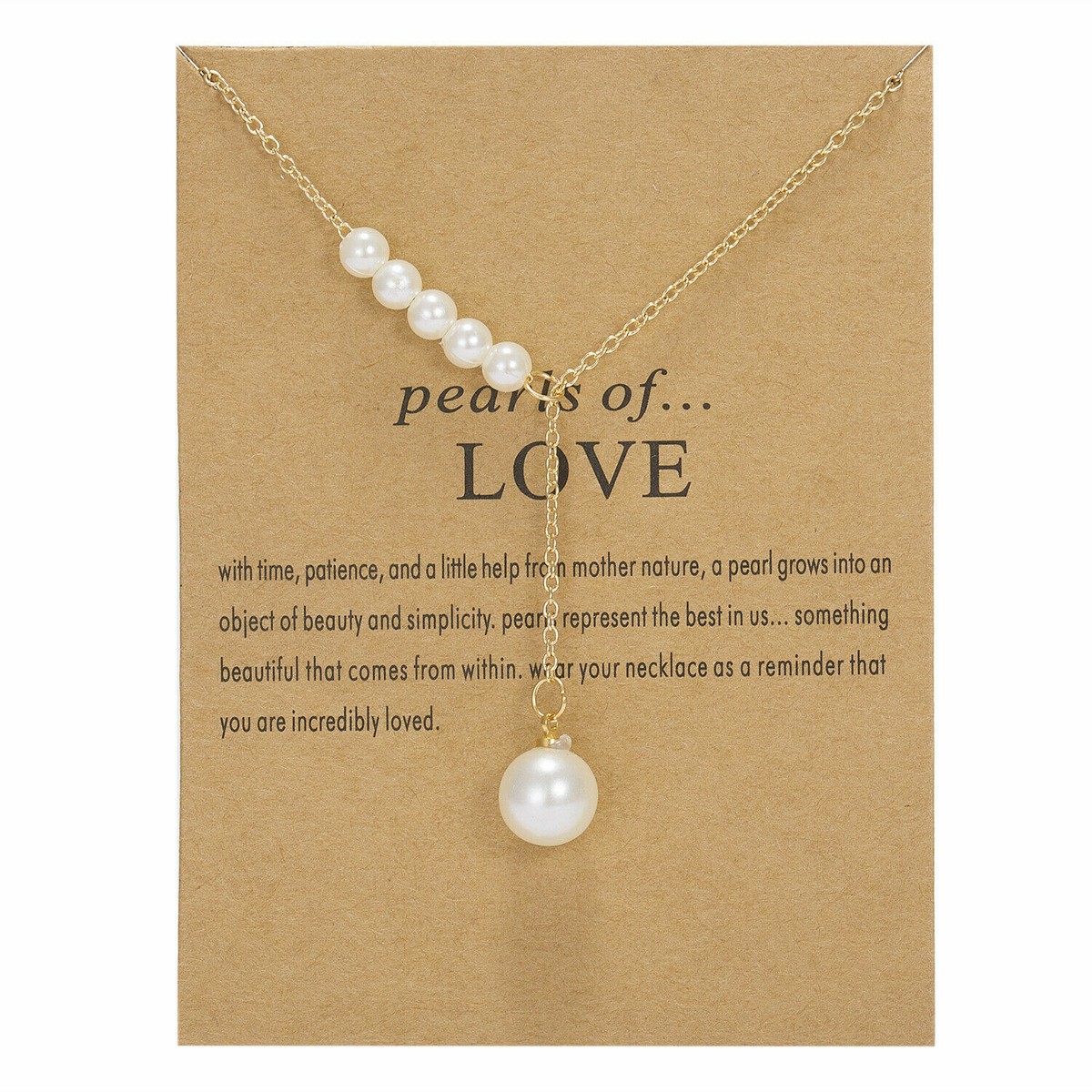 Pearls of Love Gold Necklace White Pearls Delicate Pendant Chain Charm Wish - Main Image