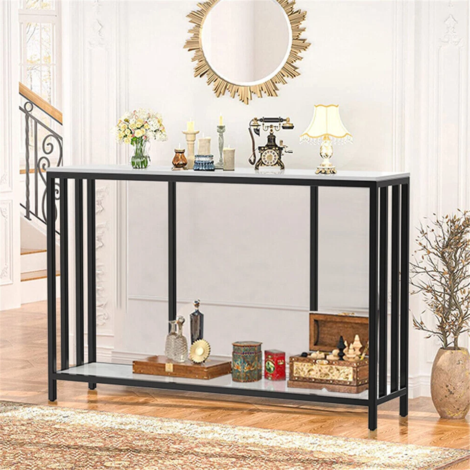 2 Tier Marble Console Table Waterproof Rust-proof Kitchen Dining Room Dec Stand - Image 3 of 4