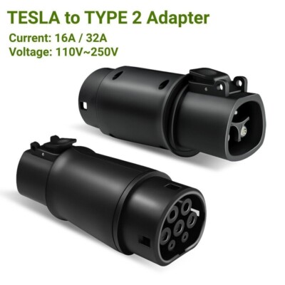 Tesla To Type2 EV Charging Adapter EVSE Connector 32A 250V IEC 62196-2 Converter