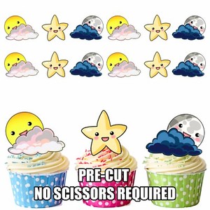 Precut Moon Sun Stars Edible Cupcake Toppers Cake Decorations