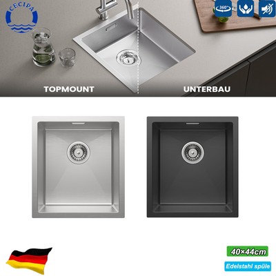Edelstahl Einbauspüle Küchenspüle Spülbecken mit Abtropffläche Sifon 40*44CM