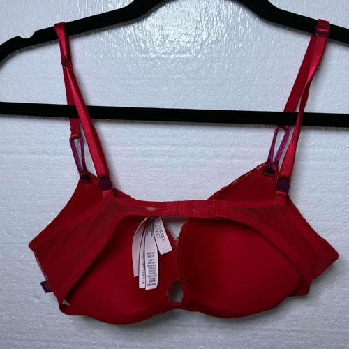 Victoria's Secret 32 C Red Lace Push Up Bra Padded Underwire Floral Adjustable - Picture 3 of 10