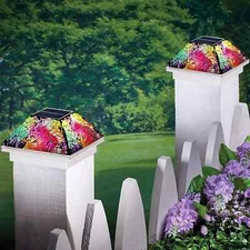 2PK Mosaic Solar Post Cap Lights Outdoor for 4x4, 3.5x3.5 Post Crackled Glass De
