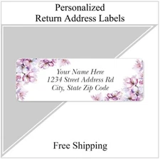 60 Return Address Labels Personalized Printed 3/4 x 2 1/4 Corner Cherry Blossoms