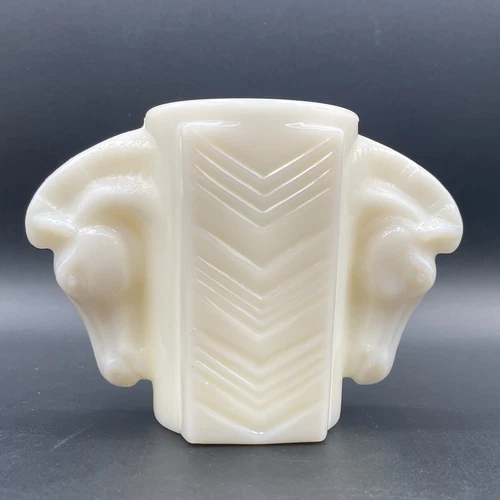 Vintage 1930s Art Deco Macbeth Evans Double Horse Head Milk Glass Vase Cup Mug