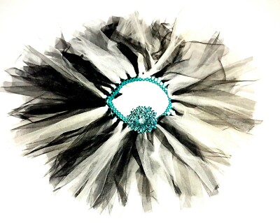 Handmade Tutu Skirt Toddler/Girl Teal & White Removable Flower Hair Clip One Sz
