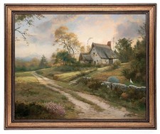 Gold Framed Wall Art, Vintage Countryside Cottage Painting Farmhouse Decor, R...