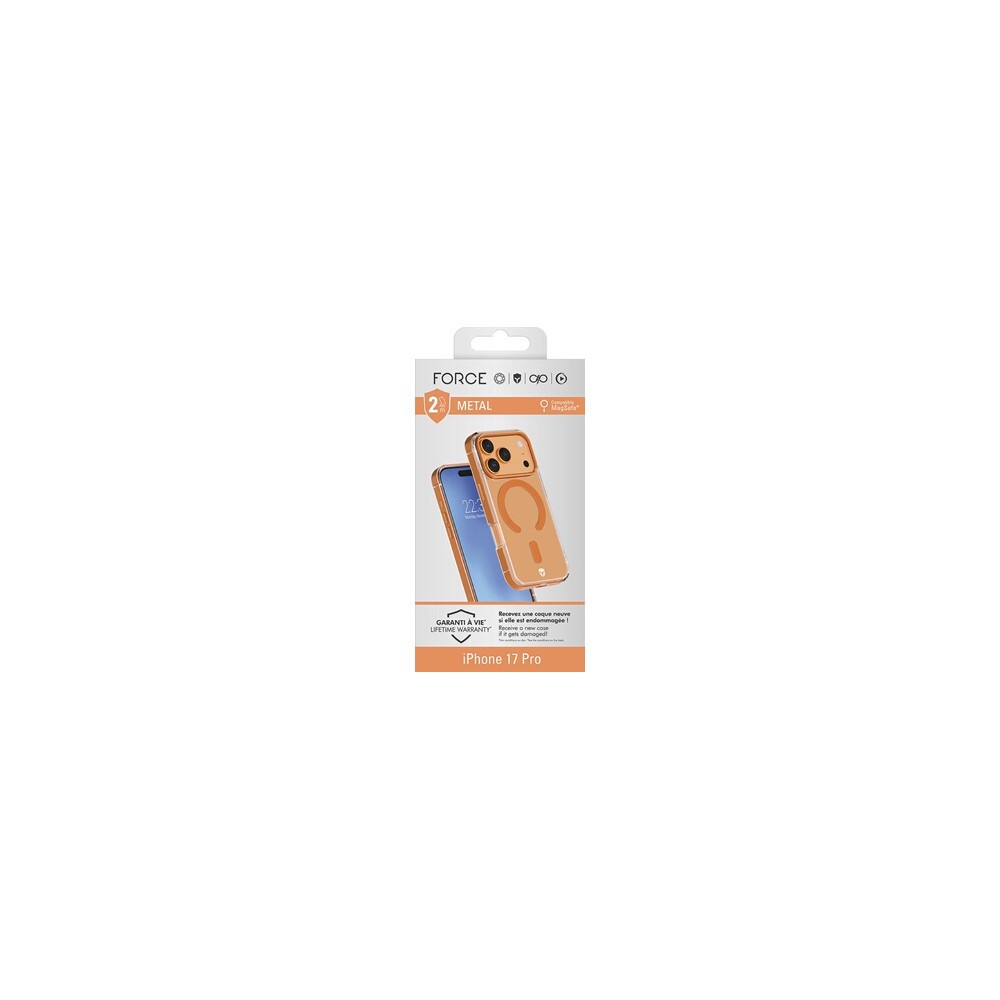 Étui téléphone Forcecase renforcé en métal Orange et anneau MagSafe Premium