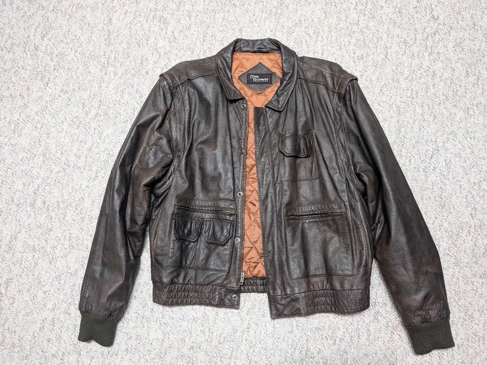 Chaleco convertible BOMBER de cuero vintage años 80 40 marrón chaqueta FLYERS FLIGHT A2 Foto 4 de 4