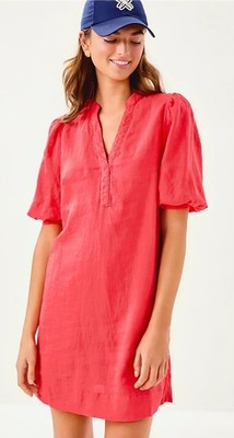 Lilly Pulitzer MIALEIGH LEINENKLEID MIT ELLENBOGENÄRMELN, CANE CORAL