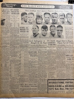 1929 GOLDBUGS OCU,OKLA. CITY UNIV. FOOTBALL PLAYERS NEWSPAPER PAGE FREE SHIPPING
