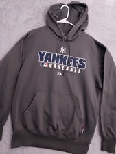 New York Yankees Hoodie Mens Medium Majestic Therma Base Gray MLB Baseball Logo