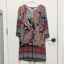 MSK Abstract Paisley Midi Gold Neckline Dress Medium