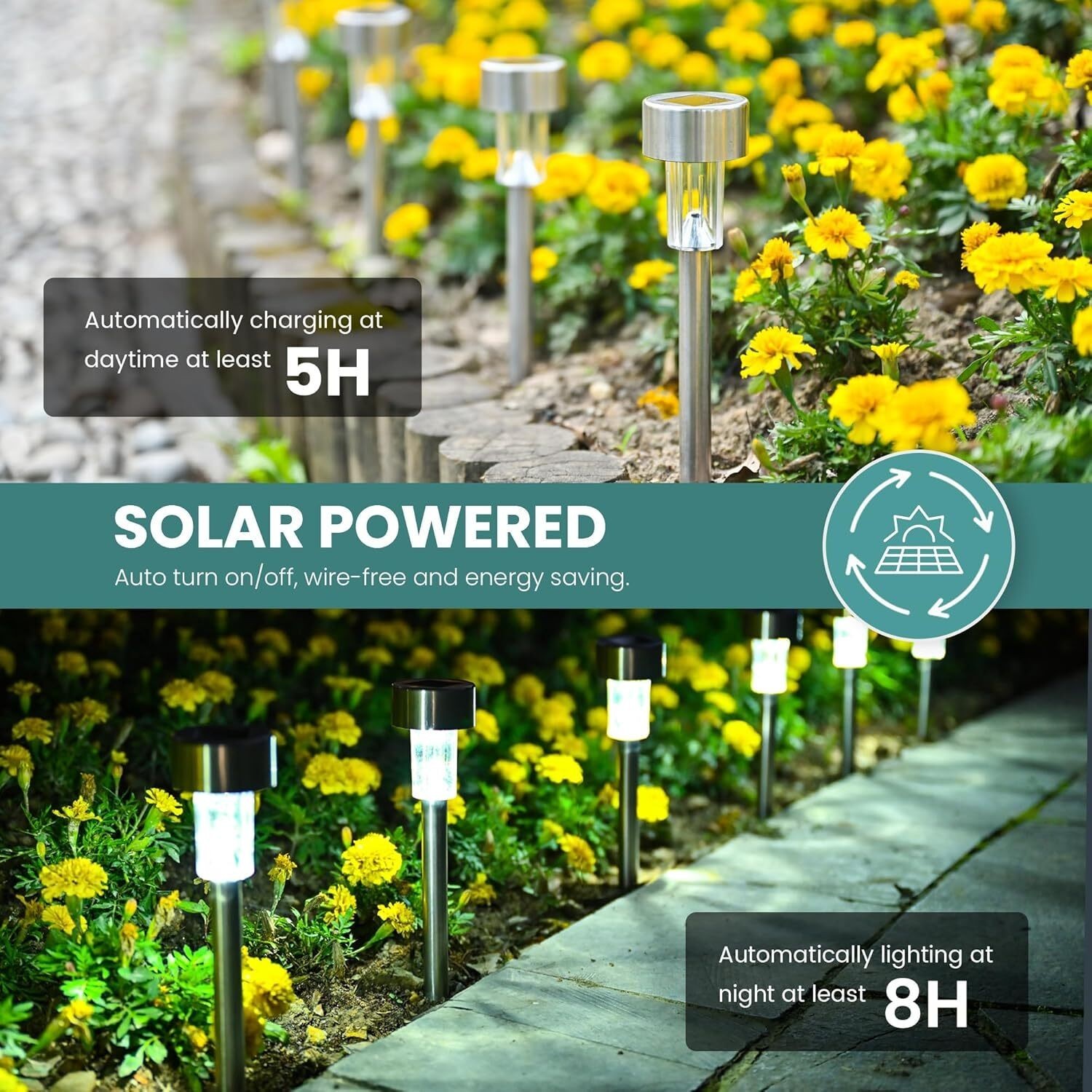 24 Pack Solar Path Lights Garden Light Outdoor Waterproof Driveway Pathway Patio