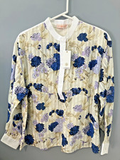 TORY BURCH TUNIC Floral Blue NWT mandarin collar Size $298