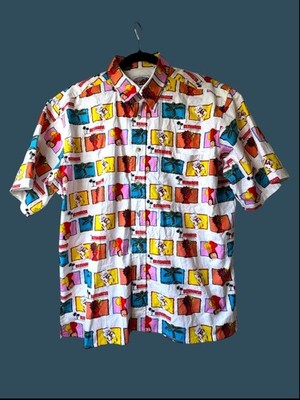 Vtg. Benihana Art Design 100% Cotton Button Down Shirt Men L  Funky Collectable