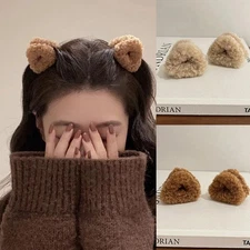 2 Pcs Plush Cat Ear Hair Clips – Cute Beige Duckbill Hairpins for Women & Girls