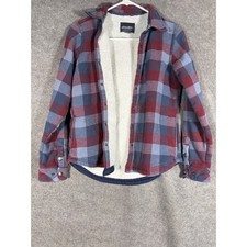 Eddie Bauer Womens Sherpa Lined Flannel Shirt Jacket Red Blue Plaid Small 264748
