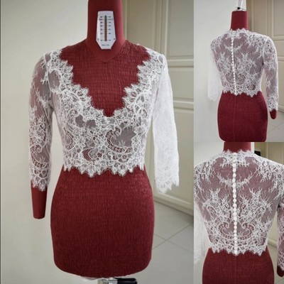 Lace Wedding Jacket V Neckline Bride 3/4 Sleeves White Ivory Bridal Capes