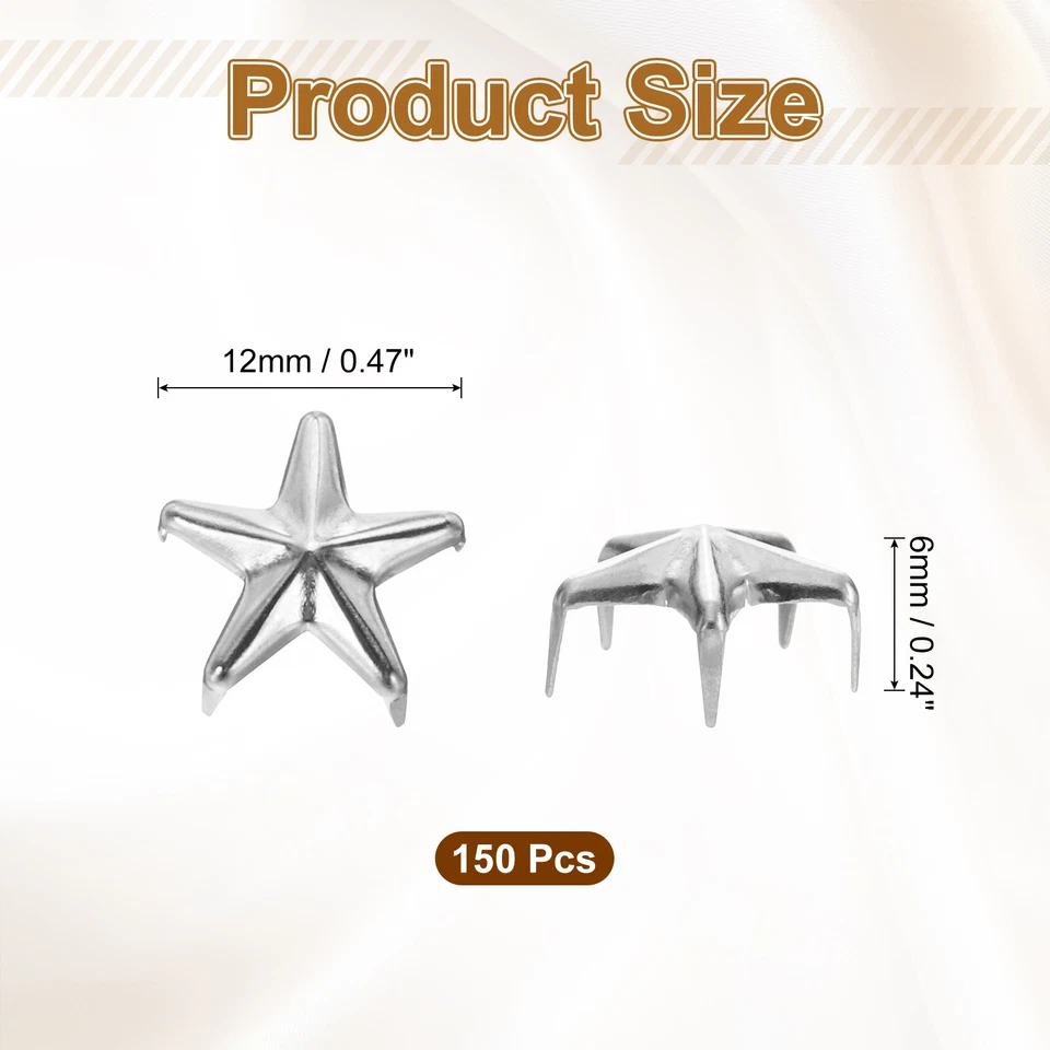 150 PIEZAS 12mm Metal Estrella Tachuelas Garra Pequeño 5 Garras Tono Plata Clavo Cabezas Remaches Tapa Foto 2 de 4