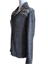 WOOLRICH Women  s MEDIUM Fair Isle Cardigan Sweater Gray Fisherman Granny Cottage