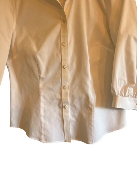 Chicos 尺寸 1 US 中号白色无铁棉 3/4 泡泡袖纽扣衬衫 — 第 3/4 张图片