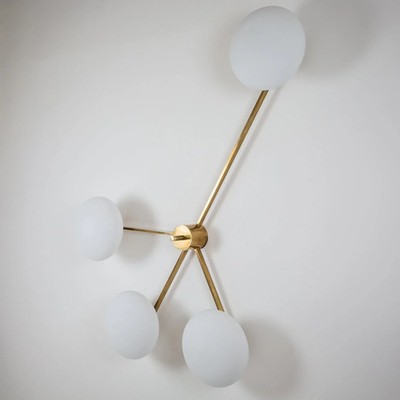 Angelo Lelli Style Brass Light   4 Globe Wall & Ceiling Lamp | Mid-Century Mode
